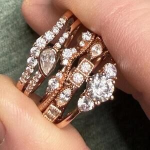 Vintage Rose Gold Over 925 Sterling Silver CZ Stackable Ring Set 5 Bands Size 9
